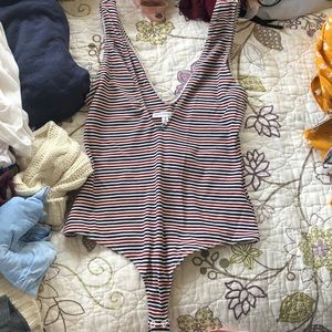Blue and red and white striped bodysuit